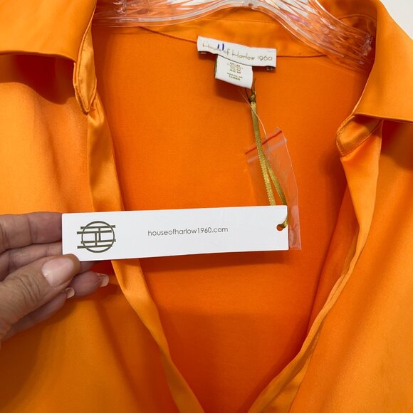 NWT House of Harlow 1960 + Revolve Orange Long Sleeve Shirt Dress. Woman's Sz M - Picture 5 of 9